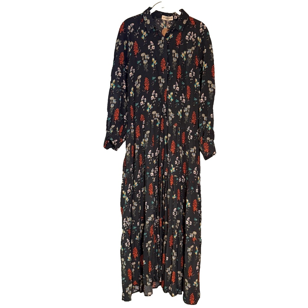 Natural Life Floral Tiered Maxi Shirt Dress XL Long Sleeve Boho Cottagecore